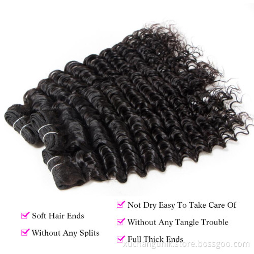 Uniky 3 bundle human hair deep curly virgin hair 3 bundles 10a brazilian curly bundles with lace closure